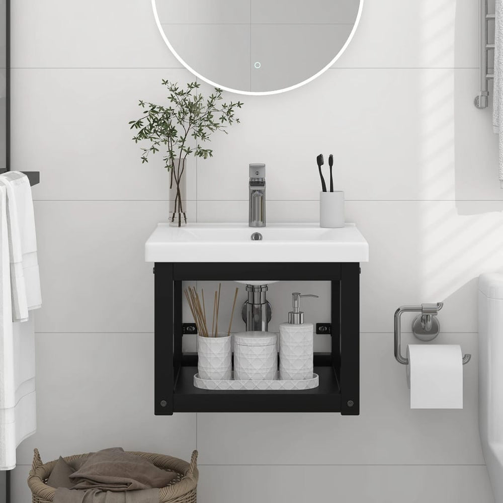 vidaXL Bathroom Wall-Mounted Vanity Unit Black 40x38x31 cm Iron