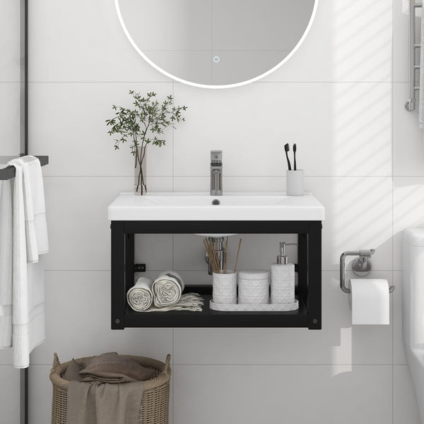 vidaXL Bathroom Wall-Mounted Vanity Unit Black 59x38x31 cm Iron