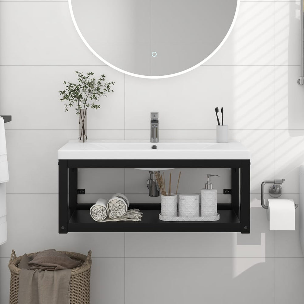 vidaXL Bathroom Wall-Mounted Vanity Frame Black 79x38x31 cm Iron