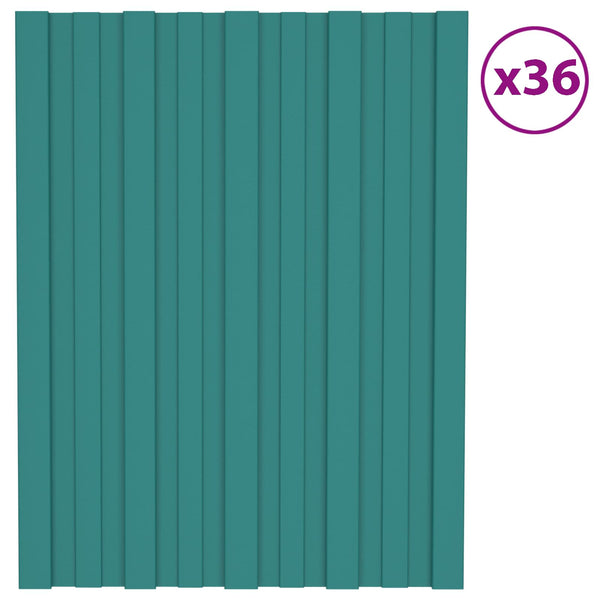 vidaXL Roof Panel 36 pcs Green 60 x 45 cm Galvanized Steel