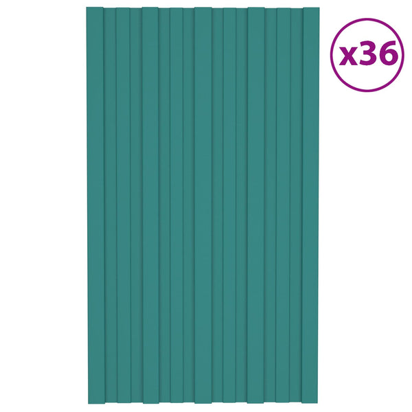 vidaXL Roof Panel 36 pcs Green 80 x 45 cm Galvanized Steel