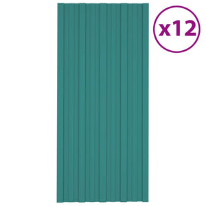 vidaXL Roof Panel 12 pcs Green 100 x 45 cm Galvanized Steel