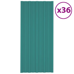 vidaXL Roof Panel 36 pcs Green 100 x 45 cm Galvanized Steel