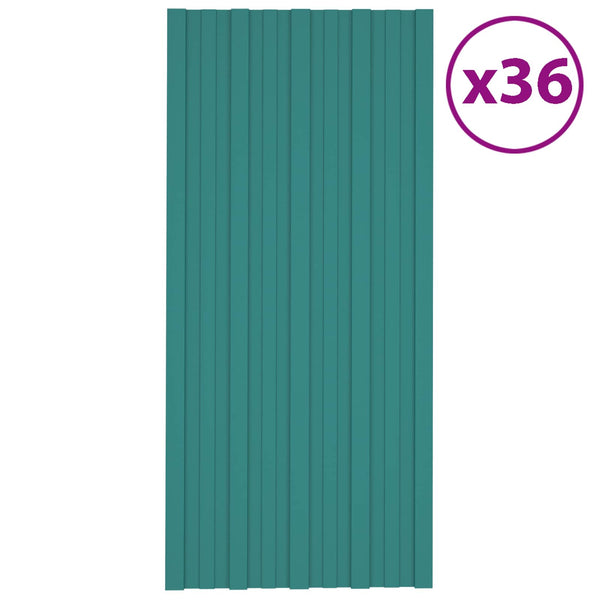 vidaXL Roof Panel 36 pcs Green 100 x 45 cm Galvanized Steel