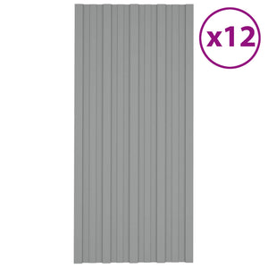 vidaXL Roof Panel 12 pcs Grey 100 x 45 cm Galvanized Steel