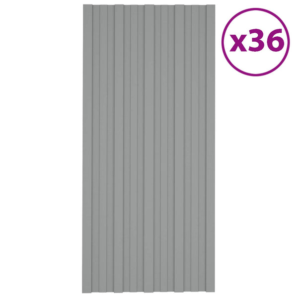vidaXL Roof Panel 36 pcs Grey 100 x 45 cm Galvanized Steel