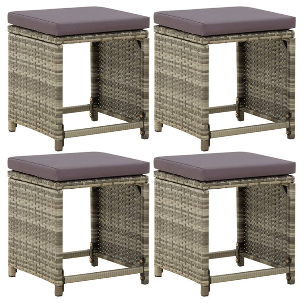 vidaXL Garden Stools 4 pcs with Cushions Poly Rattan Grey