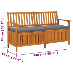 vidaXL Storage Bench with Cushion 148 cm Solid Acacia Wood