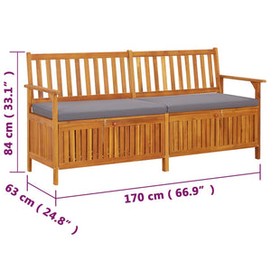 vidaXL Storage Bench with Cushion 170 cm Solid Acacia Wood