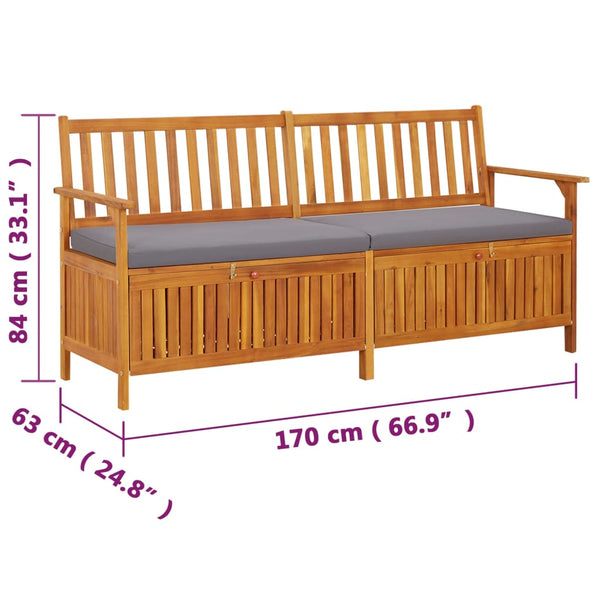 vidaXL Storage Bench with Cushion 170 cm Solid Acacia Wood