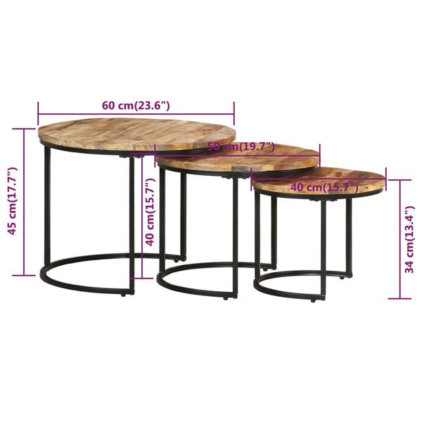 vidaXL Nesting Tables 3 pcs. Raw Mango Wood