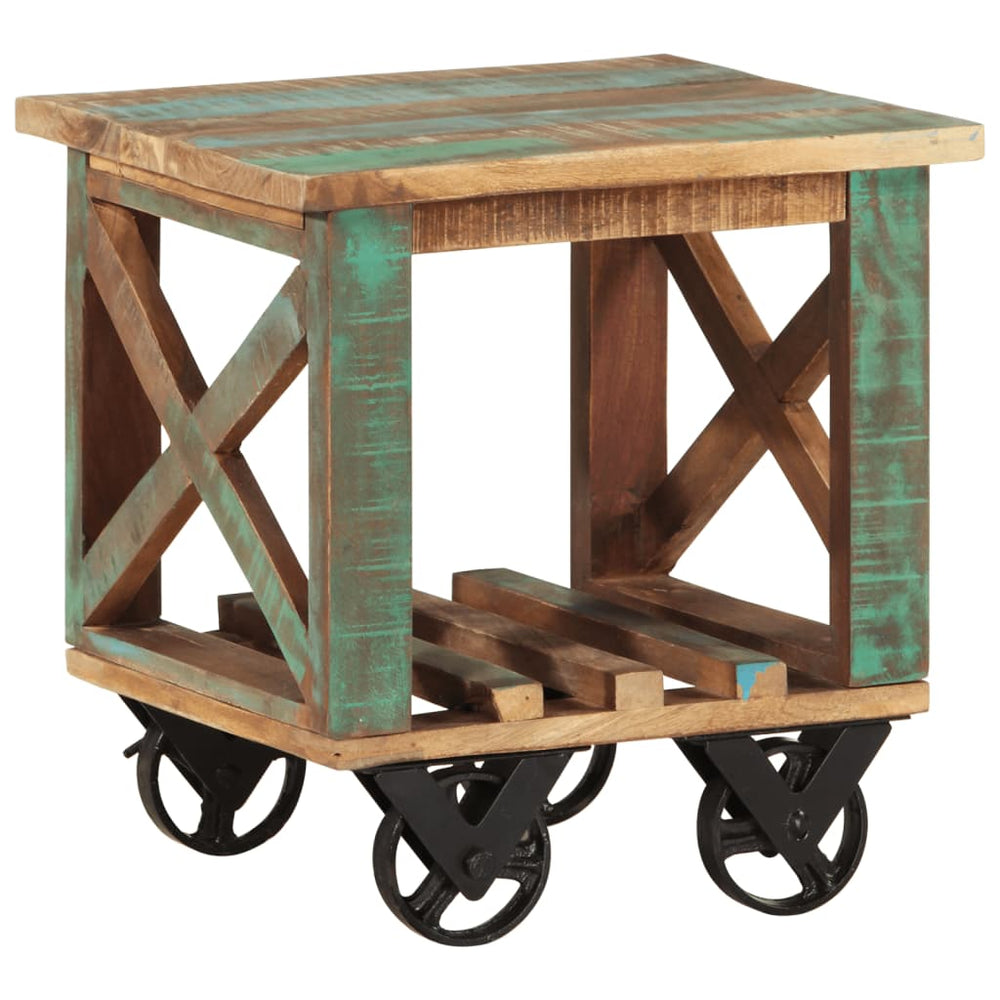 vidaXL End Table with Wheels 40x40x42 cm Solid Reclaimed Wood