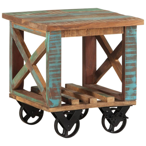 vidaXL End Table with Wheels 40x40x42 cm Solid Reclaimed Wood