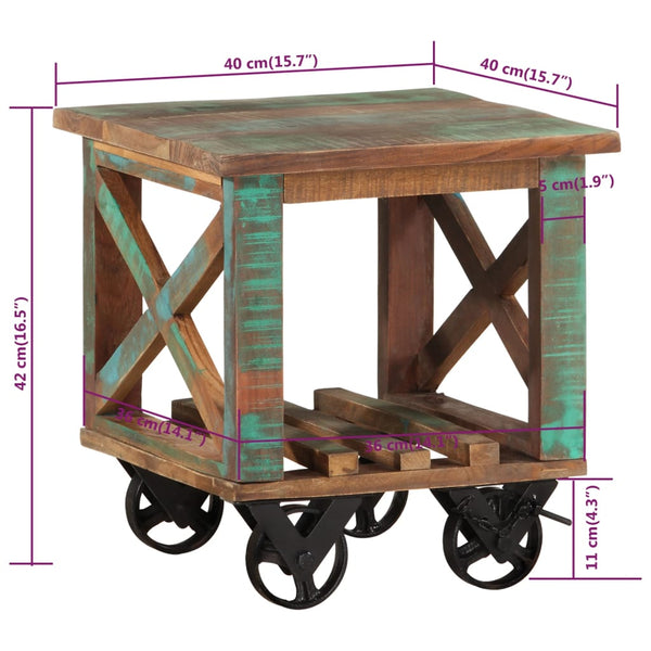 vidaXL End Table with Wheels 40x40x42 cm Solid Reclaimed Wood