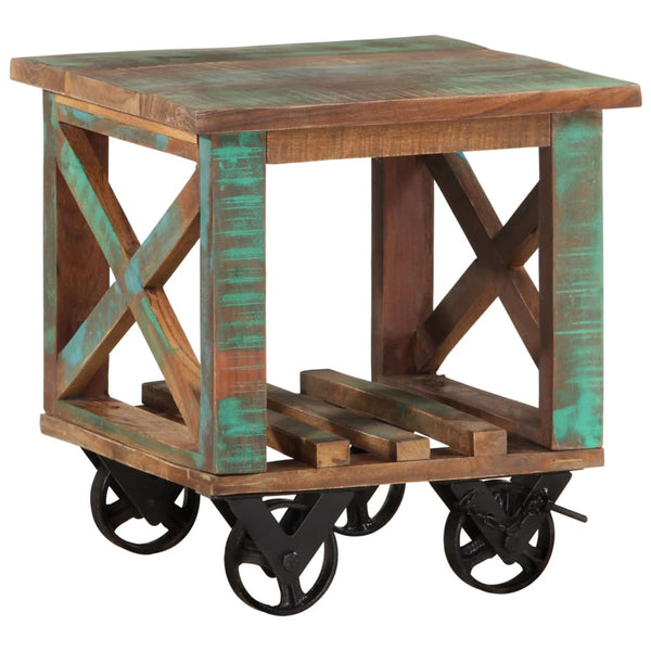 vidaXL End Table with Wheels 40x40x42 cm Solid Reclaimed Wood