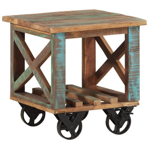 vidaXL End Table with Wheels 40x40x42 cm Solid Reclaimed Wood