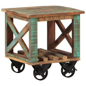 vidaXL End Table with Wheels 40x40x42 cm Solid Reclaimed Wood