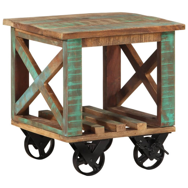 vidaXL End Table with Wheels 40x40x42 cm Solid Reclaimed Wood