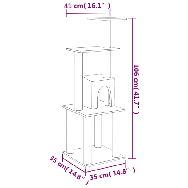 vidaXL Cat Tree with Sisal Scratching Posts Light Gray 105 cm
