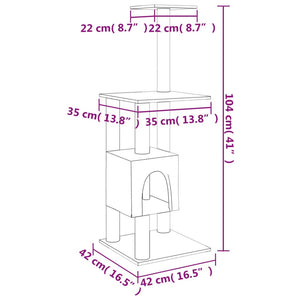 vidaXL Cat Tree with Sisal Scratching Posts Light Gray 104 cm
