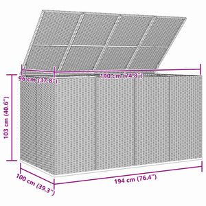 vidaXL Garden Cushion Box PE Rattan 194x100x103 cm Black