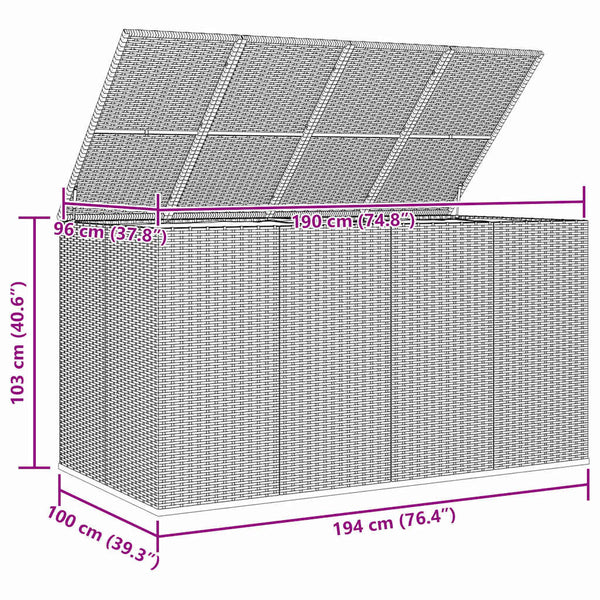 vidaXL Garden Cushion Box PE Rattan 194x100x103 cm Black