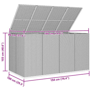 vidaXL Garden Storage Box PE Rattan 194x100x103 cm Grey