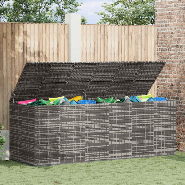 vidaXL Garden Cushion Box PE Rattan 291x100.5x104 cm Grey