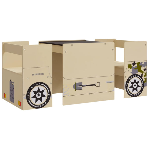 vidaXL 3-Piece Kids' Table and Chair Set Off-Road Vehicle Design MDF