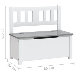 vidaXL Children's Bench with Storage White and Grey 60x30x55 cm MDF