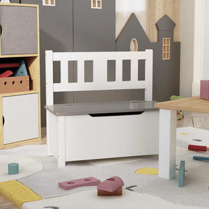 vidaXL Children's Bench with Storage White and Grey 60x30x55 cm MDF
