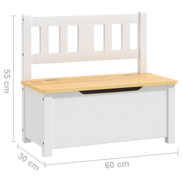 vidaXL Kids Bench with Storage White and Beige 60x30x55 cm MDF