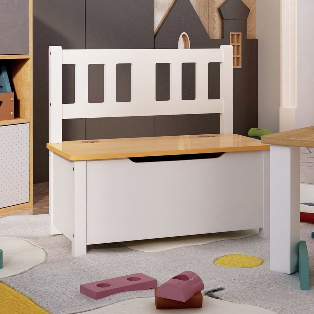 vidaXL Kids Bench with Storage White and Beige 60x30x55 cm MDF