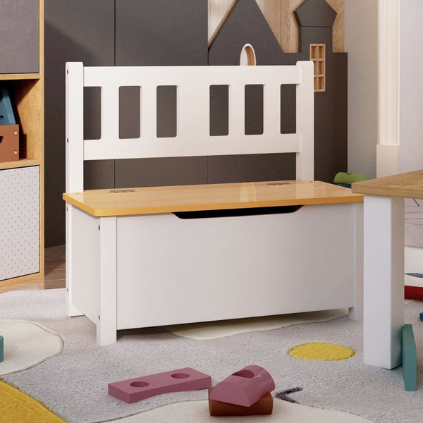 vidaXL Kids Bench with Storage White and Beige 60x30x55 cm MDF