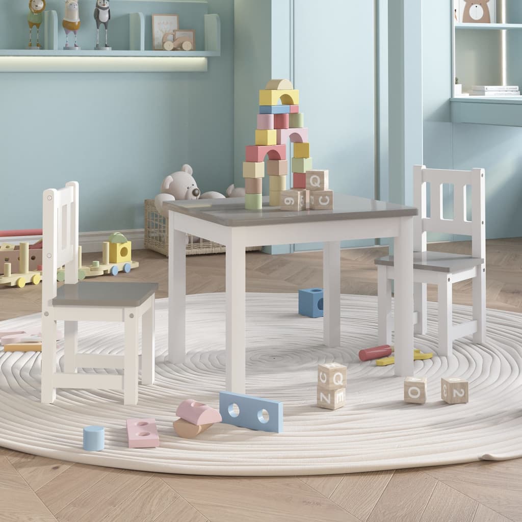 vidaXL 3-Piece Kids' Seating Set White and Grey MDF