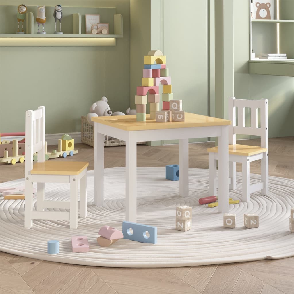 vidaXL 3-Piece Kids' Seating Set White and Beige MDF