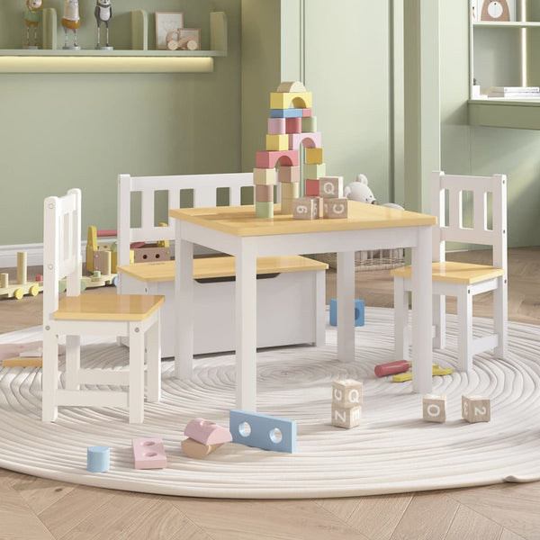 vidaXL 4-Piece Kids' Seating Set White and Beige MDF