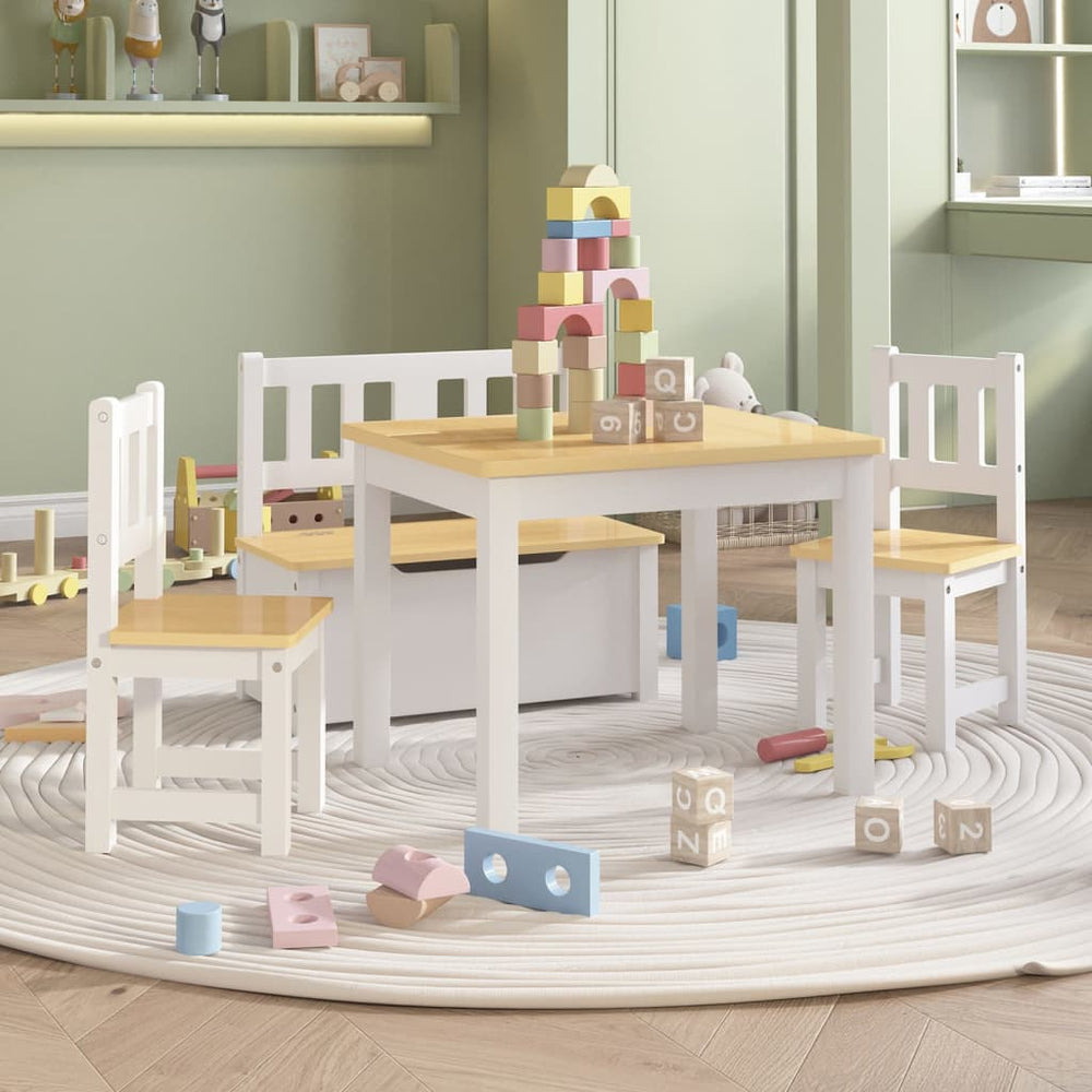 vidaXL 4-Piece Kids' Seating Set White and Beige MDF