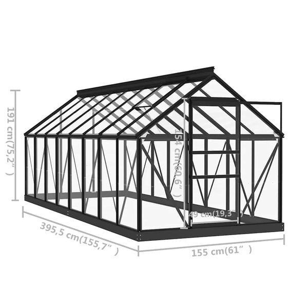 vidaXL Glass Greenhouse Anthracite 155x395.5x191 cm Aluminum