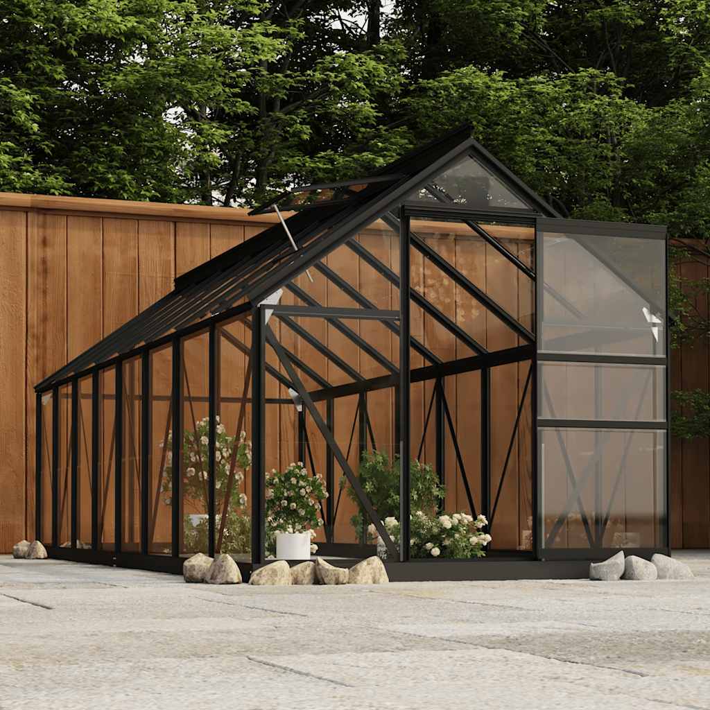 vidaXL Glass Greenhouse Anthracite 155x395.5x191 cm Aluminum