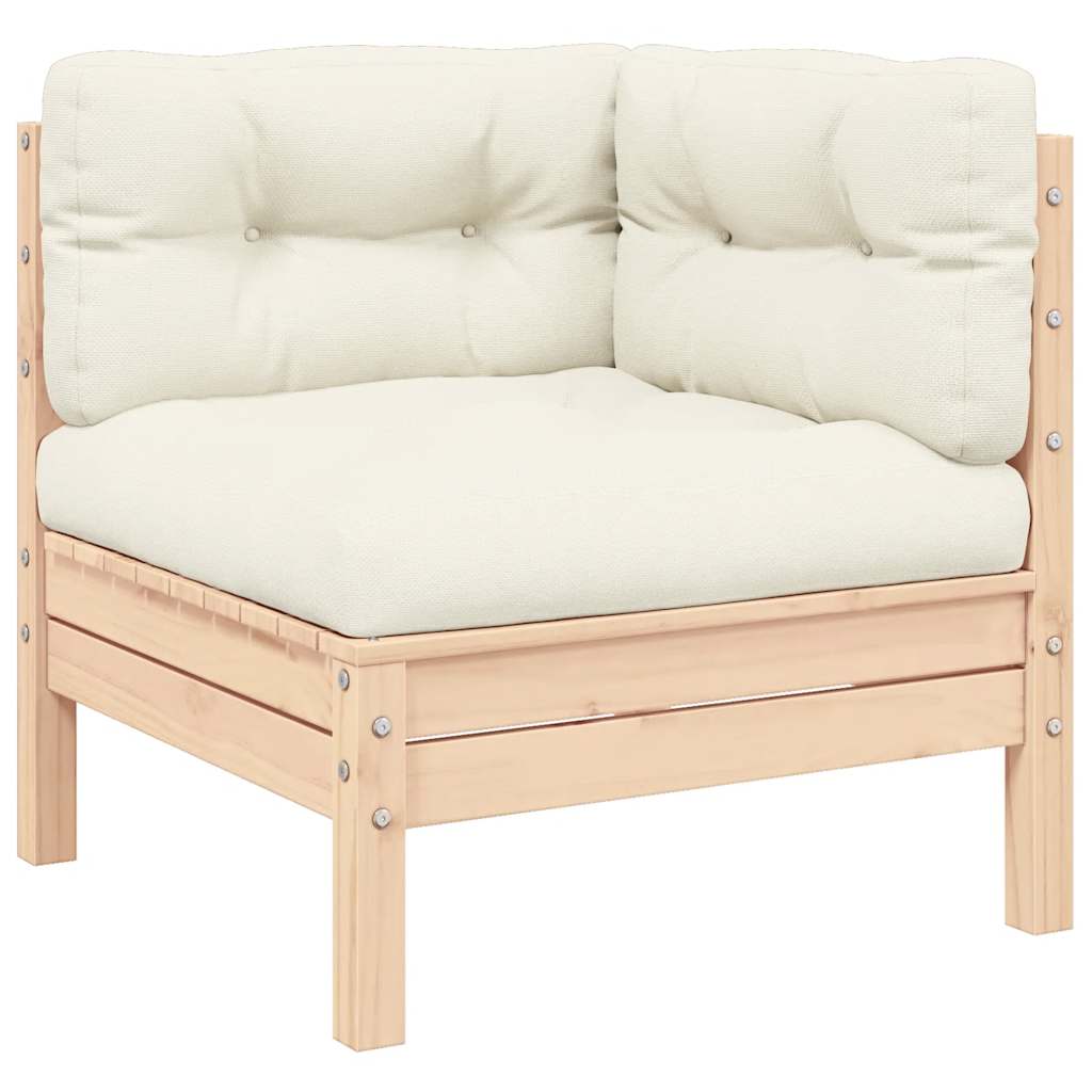 vidaXL Garden Corner Sofa with Cushions Cream Solid Pine Wood