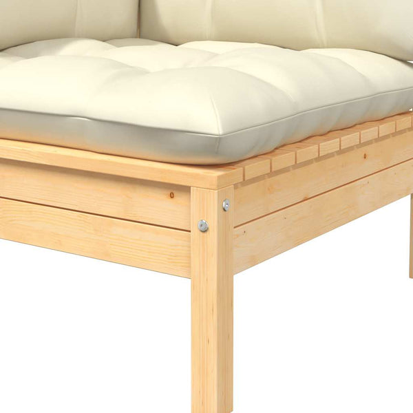 vidaXL Garden Corner Sofa with Cushions Cream Solid Pine Wood
