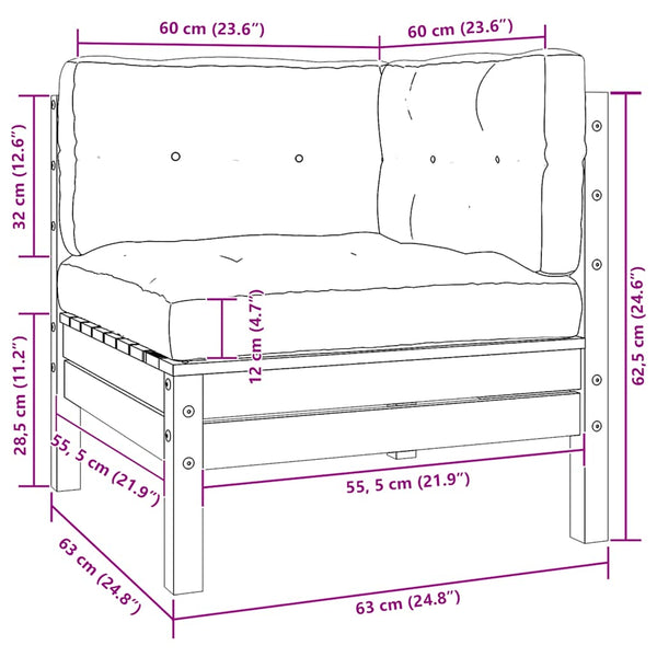vidaXL Garden Corner Sofa with Cushions Cream Solid Pine Wood