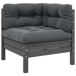 vidaXL Garden Corner Sofa with Anthracite Cushions Grey Solid Pine Wood