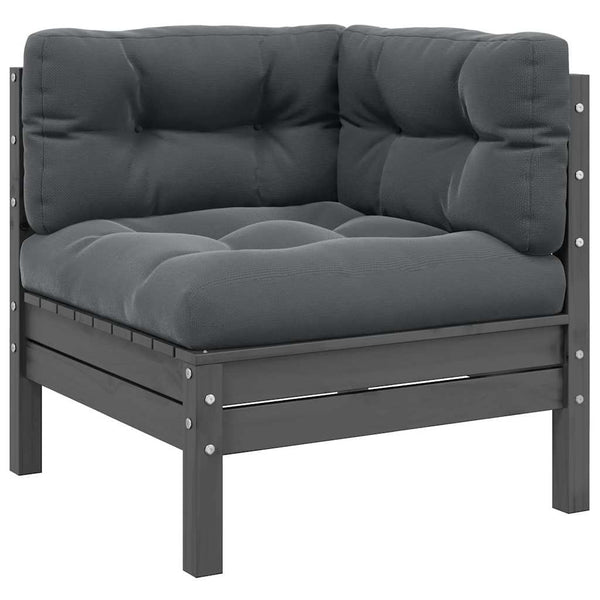 vidaXL Garden Corner Sofa with Anthracite Cushions Grey Solid Pine Wood