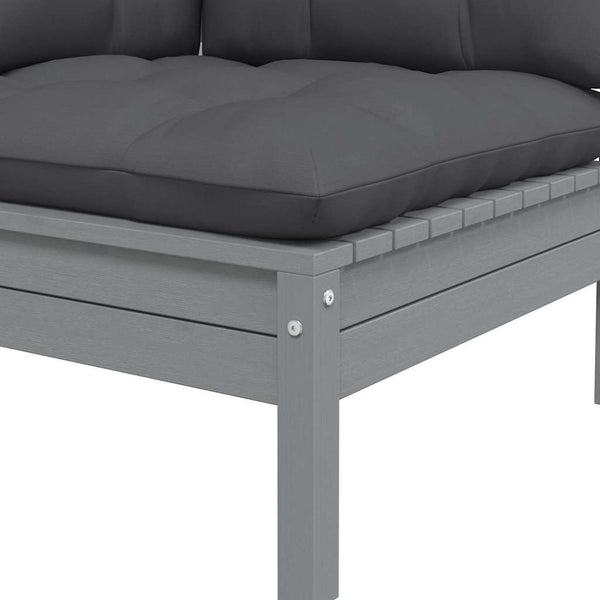 vidaXL Garden Corner Sofa with Anthracite Cushions Grey Solid Pine Wood