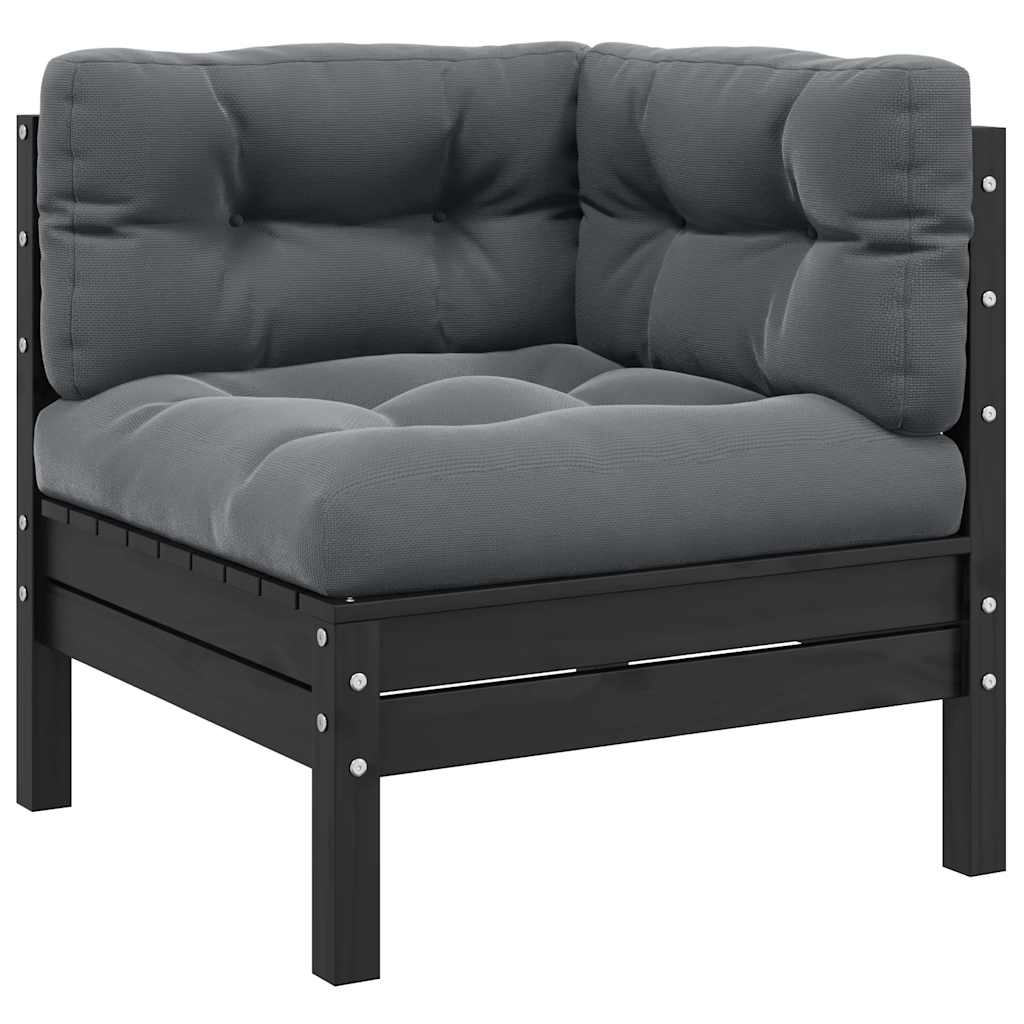 vidaXL Garden Corner Sofa with Cushions Black Solid Pine Wood