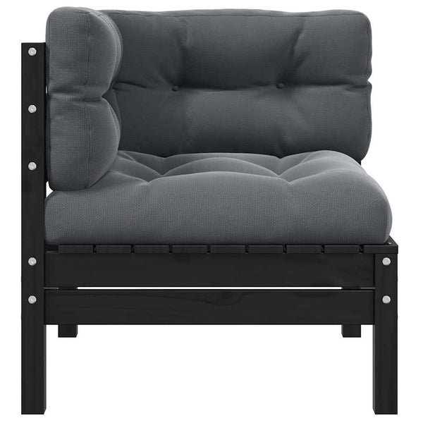 vidaXL Garden Corner Sofa with Cushions Black Solid Pine Wood