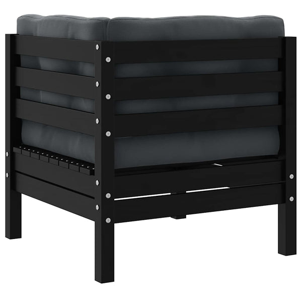 vidaXL Garden Corner Sofa with Cushions Black Solid Pine Wood