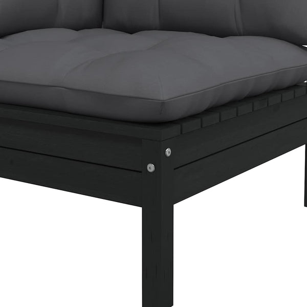 vidaXL Garden Corner Sofa with Cushions Black Solid Pine Wood